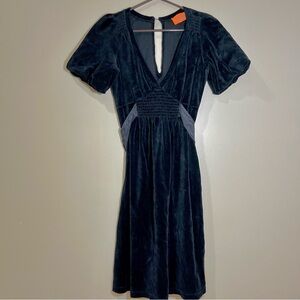 Juicy Couture Velour Velvet Midi Dress Small BlackPuff Sleeve Y2K USA Whimsigoth